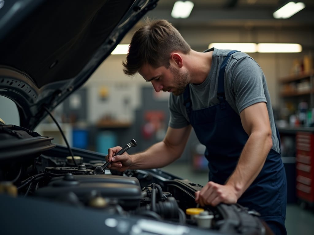 An engine bay open for repair work at Accel Auto Care