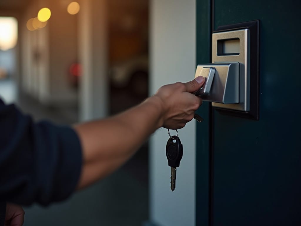 The secure after-hours key drop box mounted on the wall at Accel Auto Care