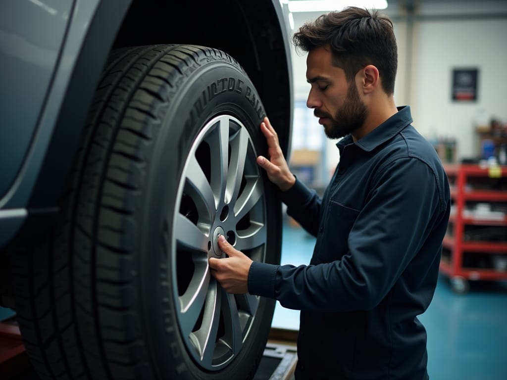 A tire being mounted on a wheel in the shop