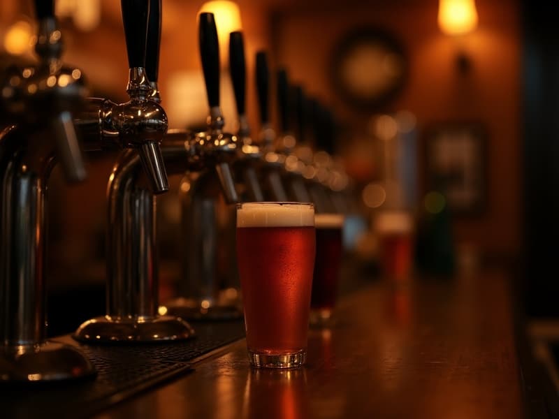 Craft beer taps at the Apollo bar with a fresh pour