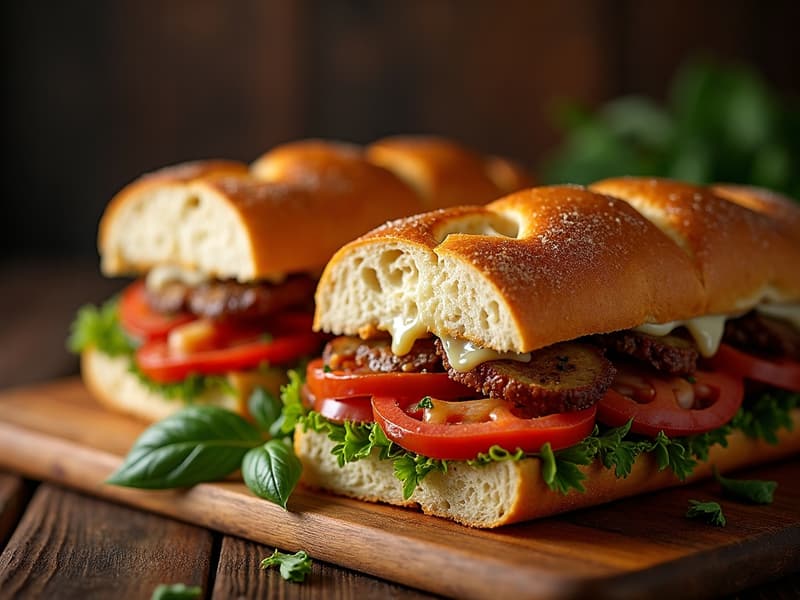 A stacked hot Italian sub sandwich