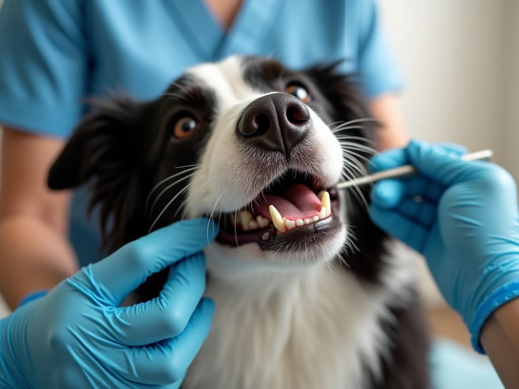 A veterinary dental care procedure in progress