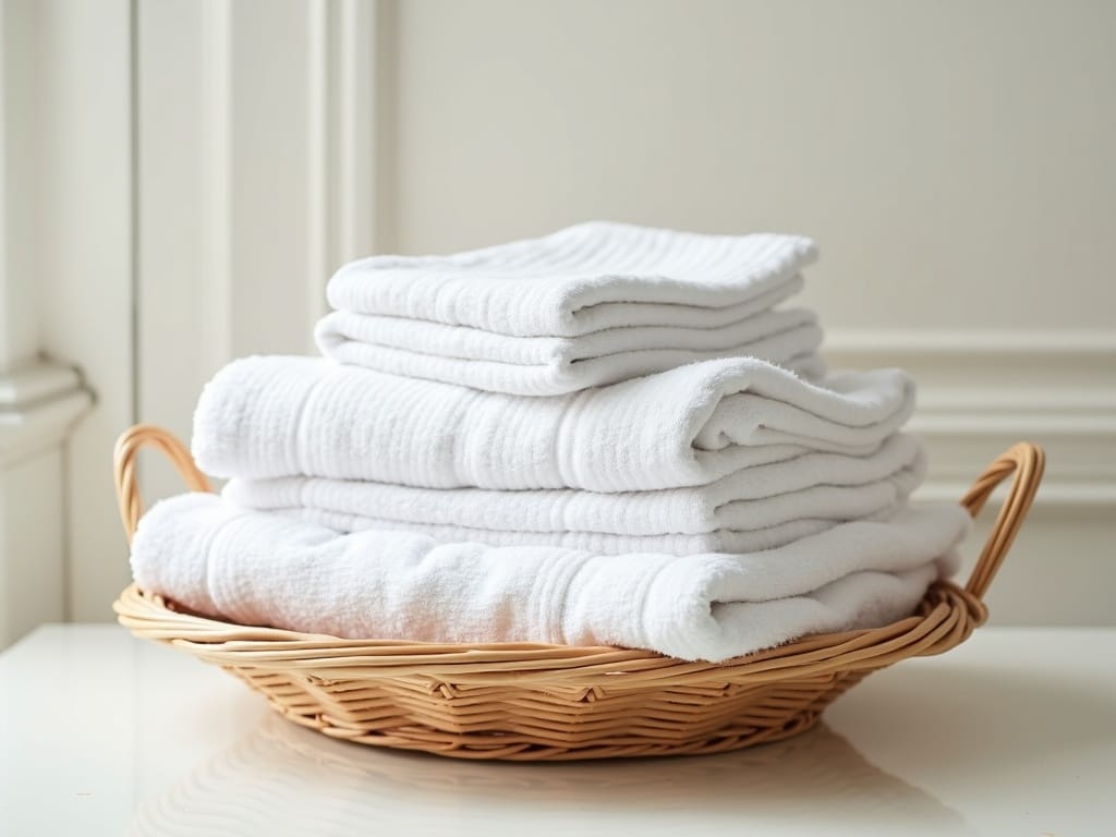 Neatly folded laundry stacked after a wash-and-fold service