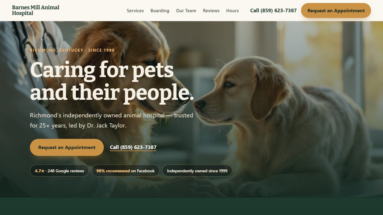 Barnes Mill Animal Hospital website concept by ReSpec Digital