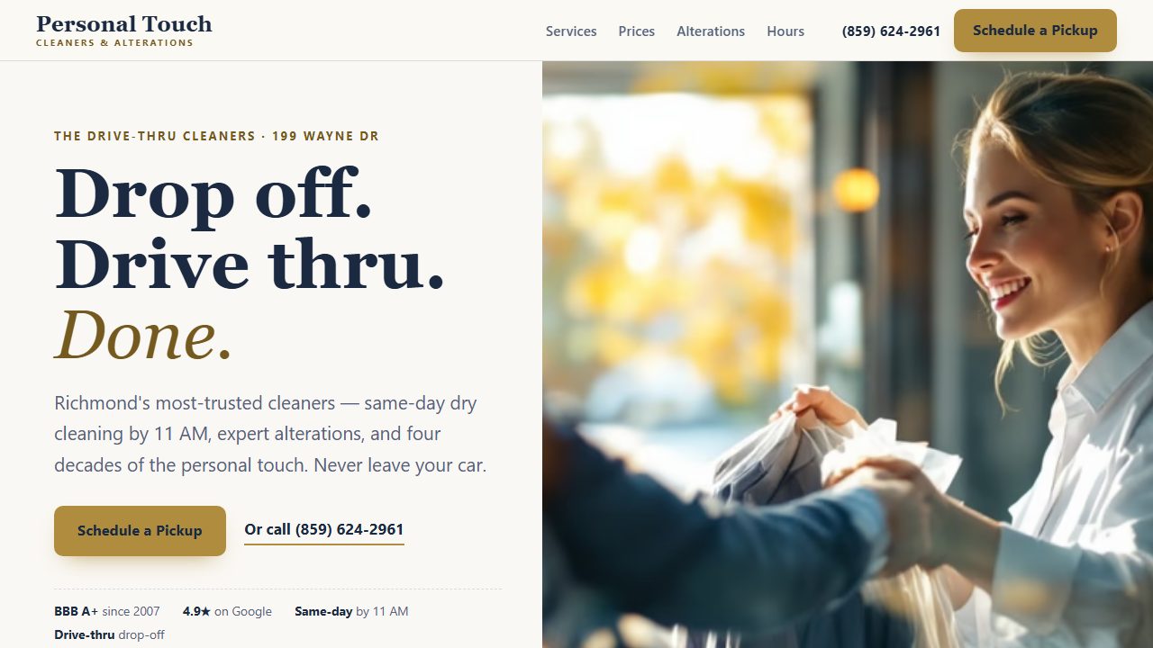 Personal Touch Cleaners website concept by ReSpec Digital