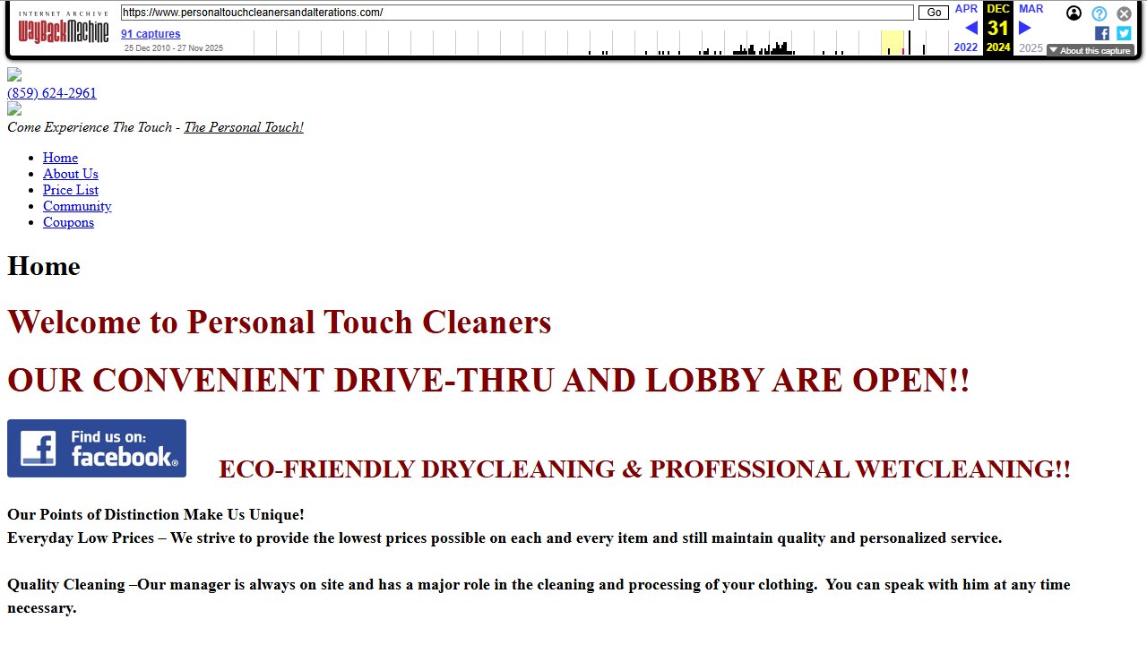 Personal Touch Cleaners current website